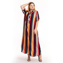 Oversized Maxi, Turn Down Collar, Half Sleeve, Colorful Multicolor Striped Dress, Shirt Dress Women Summer, Half Sleeve Colorful Multicolor Striped Dress Loose Oversized, Maxi Long Beach Dresses, Three Quarter Sleeve Casual Tunic Dress, Knee Length Plus Size Short Midi Dresses,iBuyXi.com