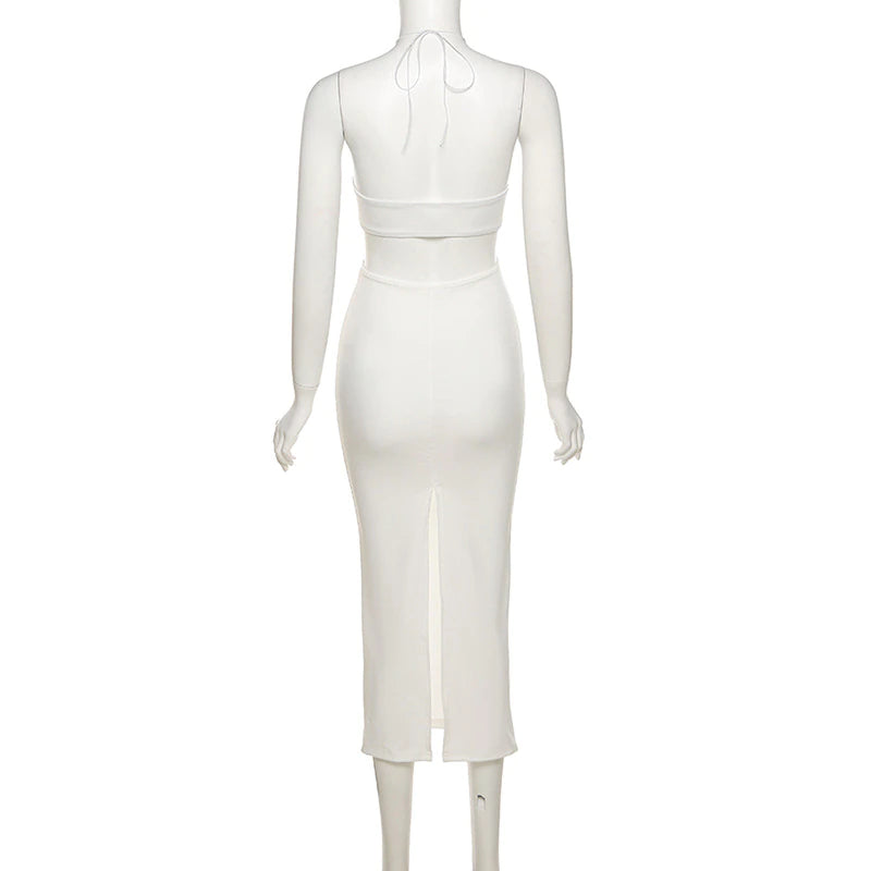 Elegant Spaghetti Strap Halter Backless Sleeveless Bodycon Maxi Dress, ibuyxi.com