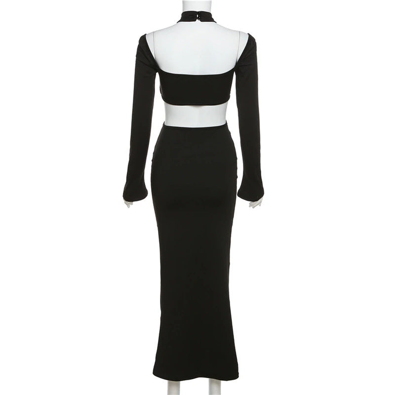 Elegant Long Sleeve Jersey Cutout Maxi Dress - iBuyXi L Elegant Long Sleeve Jersey Cutout Maxi Dress - iBuyXi L