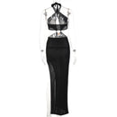 Cutout Halter Split Backless Sleeveless Maxi Dress, ibuyxi.com