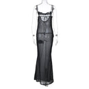 Spaghetti Strap Polka Dot Mesh Backless Maxi Dress, ibuyxi.com