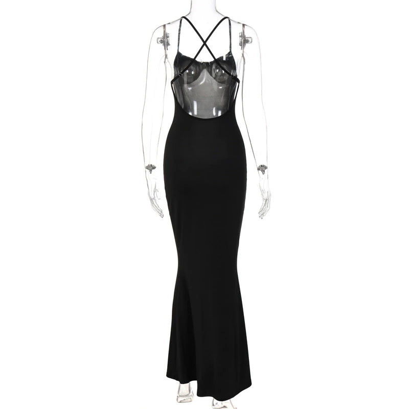 Elegant Backless Draped Bodycon Sleeveless Gown Maxi Dress, ibuyxi.com