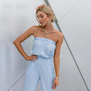 Sleeveless Off-Shoulder High Waist Jumpsuit,Ruffles short sleeve, Oblong neck, Solid color, High waist, Back button closure, Long Pants Jumpsuits Romper with Belt. Women trendy elegant style and wide leg ,Casual jumpsuit with ruffles sleeves, long romper, short sleeve pantsuit with belts, crew neck pant suits, cocktail jumpsuit, long pants, iBuyXi.com