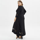 Plus Size O-Neck Tunic Casual Long Sleeve Lace Mesh Maxi Dress, Full sleeves, Black Long maxi, Long dress, Ribbon style, Muslim Dress, iBuyXi.com