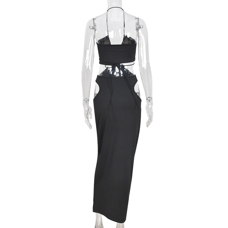 Elegant Halter Bandage Cut Out Sleeveless Backless Maxi Dress, ibuyxi.com