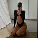 High Rise Cutout Long Sleeve Bodysuit, ibuyxi.com