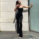 Backless Straps Flare Pant Solid Jumpsuit, ibuyxi.com