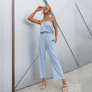 Sleeveless Off-Shoulder High Waist Jumpsuit,Ruffles short sleeve, Oblong neck, Solid color, High waist, Back button closure, Long Pants Jumpsuits Romper with Belt. Women trendy elegant style and wide leg ,Casual jumpsuit with ruffles sleeves, long romper, short sleeve pantsuit with belts, crew neck pant suits, cocktail jumpsuit, long pants, iBuyXi.com