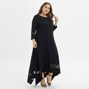 Plus Size O-Neck Tunic Casual Long Sleeve Lace Mesh Maxi Dress, Full sleeves, Black Long maxi, Long dress, Ribbon style, Muslim Dress, iBuyXi.com