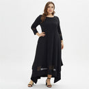 Plus Size O-Neck Tunic Casual Long Sleeve Lace Mesh Maxi Dress, Full sleeves, Black Long maxi, Long dress, Ribbon style, Muslim Dress, iBuyXi.com