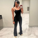 Backless Straps Flare Pant Solid Jumpsuit, ibuyxi.com