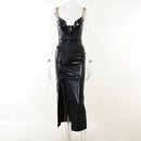 Chain Deep V-Neck High Rise Slit Party Maxi Dress, ibuyxi.com