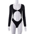 High Rise Cutout Long Sleeve Bodysuit, ibuyxi.com