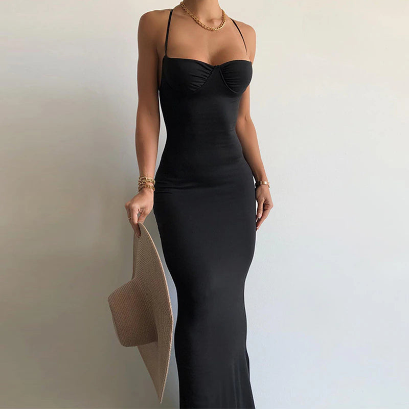 Backless Draped Bodycon Sleeveless Maxi Dress - iBuyXi S Backless Draped Bodycon Sleeveless Maxi Dress - iBuyXi S