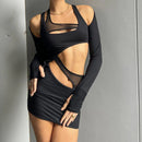Bandage Cutout Backless Long Sleeve Bodycon Mini Dress, ibuyxi.com