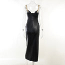 Chain Deep V-Neck High Rise Slit Party Maxi Dress, ibuyxi.com