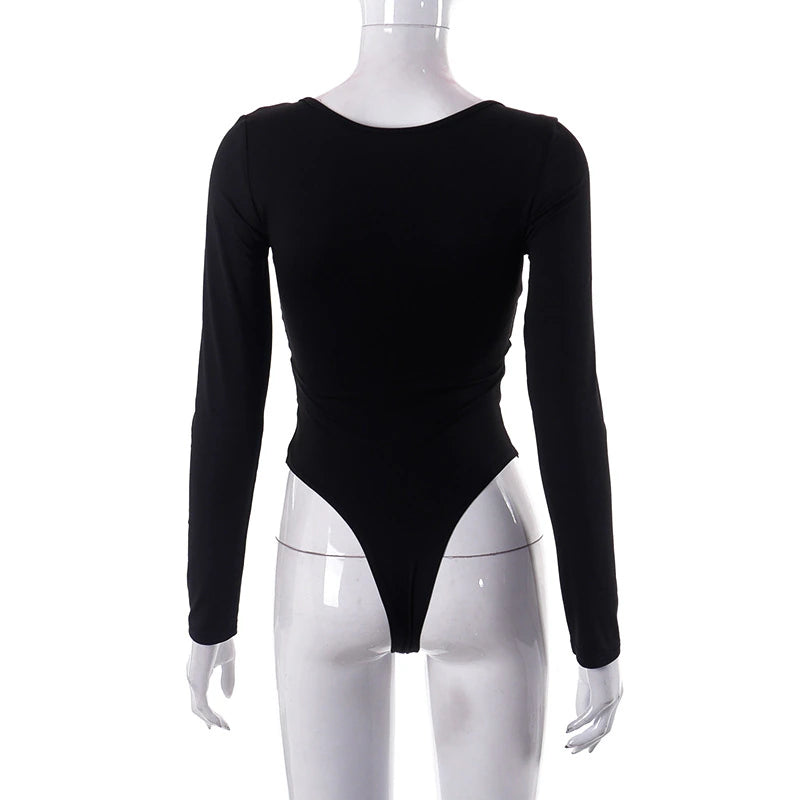 High Rise Cutout Long Sleeve Bodysuit, ibuyxi.com