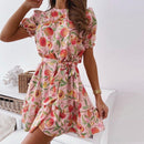 A-Line Floral Print Dress With Boho Short Sleeve Ruffle Ans Ideal Wear For Office, Party. - buyxi.com