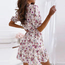 A-Line Floral Print Dress With Boho Short Sleeve Ruffle Ans Ideal Wear For Office, Party. - buyxi.com