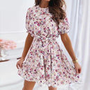 A-Line Floral Print Dress With Boho Short Sleeve Ruffle Ans Ideal Wear For Office, Party. - buyxi.com