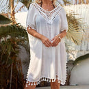 Beach Cover Up Swimsuit In White Color And Lace And Comes With Elegant looks on Bikini And Beach Wear. - ibuyxi.com