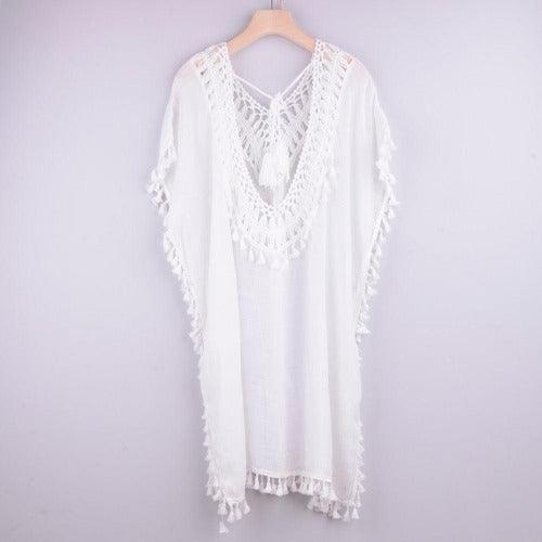 Beach Cover Up Swimsuit In White Color And Lace And Comes With Elegant looks on Bikini And Beach Wear. - ibuyxi.com