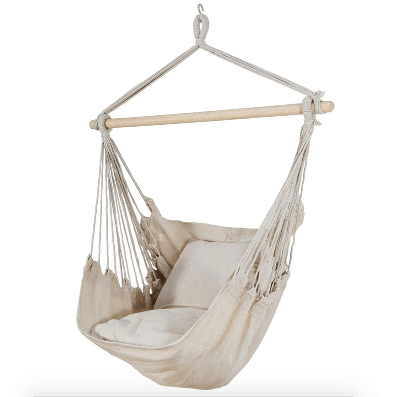 Beige Swing Chair Hanging Rope with 2 Cushions - iBuyXi.com