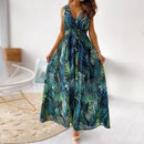 Bohemian A-Line V-Neck Sleeveless Maxi Dress, iBuyXi.com, Bohemian Long Dress, Floral Printed Boho Maxi Dress