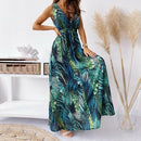 Bohemian A-Line V-Neck Sleeveless Maxi Dress, iBuyXi.com, Bohemian Long Dress, Floral Printed Boho Maxi Dress
