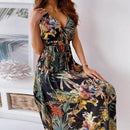 Bohemian A-Line V-Neck Sleeveless Maxi Dress, iBuyXi.com, Bohemian Long Dress, Floral Printed Boho Maxi Dress