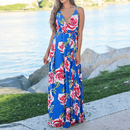 Boho Floral Printed Dress, iBuyXi.com, Women Clothes, Summer collection, Women Dress, bohemian dress, maxi dress, long dress, v-neck dress, beach dress, summer dress, holiday dress