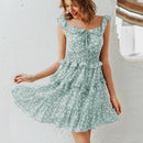  v-neck dress Boho floral print With high waist sleeveless ruffled and ideal for summer.  iBuyXi.com
