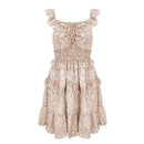  v-neck dress Boho floral print With high waist sleeveless ruffled and ideal for summer.  iBuyXi.com