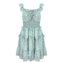  v-neck dress Boho floral print With high waist sleeveless ruffled and ideal for summer.  iBuyXi.com