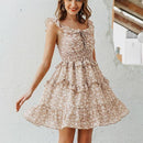  v-neck dress Boho floral print With high waist sleeveless ruffled and ideal for summer.  iBuyXi.com
