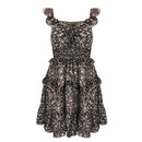  v-neck dress Boho floral print With high waist sleeveless ruffled and ideal for summer.  iBuyXi.com