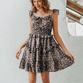  v-neck dress Boho floral print With high waist sleeveless ruffled and ideal for summer.  iBuyXi.com