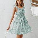  v-neck dress Boho floral print With high waist sleeveless ruffled and ideal for summer.  iBuyXi.com