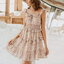  v-neck dress Boho floral print With high waist sleeveless ruffled and ideal for summer.  iBuyXi.com