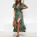 Boho Floral Print Side Split Wrap Maxi Dress,Solid Ruffles Deep V-Neck High Waist Maxi Dress,Maxi Irregular Dresses, Plus Size Beading,  Spring Dress Beading Pleated Elegant Party Dress Belted Loose Oversized Plus Size Women Clothing ,iBuyXi.com