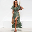 Boho Floral Print Side Split Wrap Maxi Dress,Solid Ruffles Deep V-Neck High Waist Maxi Dress,Maxi Irregular Dresses, Plus Size Beading, Spring Dress Beading Pleated Elegant Party Dress Belted Loose Oversized Plus Size Women Clothing ,iBuyXi.com