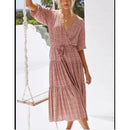 Belted Loose Maxi, Spring Dress Beading Pleated Elegant Party Dress Belted Loose Oversized Plus Size Women Clothing ,iBuyXi.com