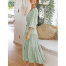 Belted Loose Maxi, Spring Dress Beading Pleated Elegant Party Dress Belted Loose Oversized Plus Size Women Clothing ,iBuyXi.com