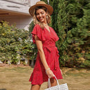 Boho Ruffles Short Sleeve V-Neck A-Line Polka Dot Print Wrap Mini Dress,Irregular Dress Tunic Mini Dress,Plus Wide Leg V-Neck High Waist Lace Up Jumpsuit,Size Women Short Sleeve, Print Patchwork Causal Dress Loose Overs, Maxi Irregular Dresses, iBuyXi.com