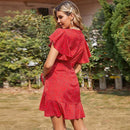 Boho Ruffles Short Sleeve V-Neck A-Line Polka Dot Print Wrap Mini Dress,Irregular Dress Tunic Mini Dress,Plus Wide Leg V-Neck High Waist Lace Up Jumpsuit,Size Women Short Sleeve, Print Patchwork Causal Dress Loose Overs, Maxi Irregular Dresses, iBuyXi.com