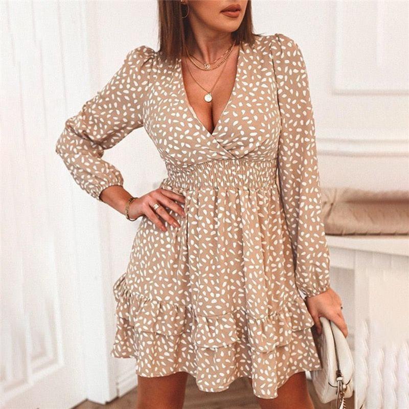 Cascading Ruffle Long Sleeve A-Line Mini Dress M Cascading Ruffle Long Sleeve A-Line Mini Dress M