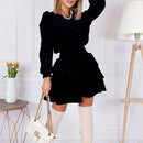 Cascading Ruffles Velvet Long Puff Sleeve Party Mini Dress, iBuyXi.com, Velvet Mini dress, party dress, women fashion