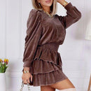 Cascading Ruffles Velvet Long Puff Sleeve Party Mini Dress, iBuyXi.com, Velvet Mini dress, party dress, women fashion