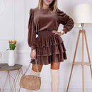 Cascading Ruffles Velvet Long Puff Sleeve Party Mini Dress, iBuyXi.com, Velvet Mini dress, party dress, women fashion