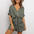  Casual Button Solid Pockets V-Neck Short Sleeve Romper, Boho style Snake Printed, Wrap Midi Dress, Deep V-neck Backless Boho Floral Print Romper Oblong neck, Solid color, High waist, Back button closure, Long Pants Jumpsuits Romper with Belt. Women trendy elegant style and wide leg ,Casual jumpsuit with ruffles sleeves, long romper, short sleeve pantsuit with belts, crew neck pant suits, cocktail jumpsuit, long pants, iBuyXi.com